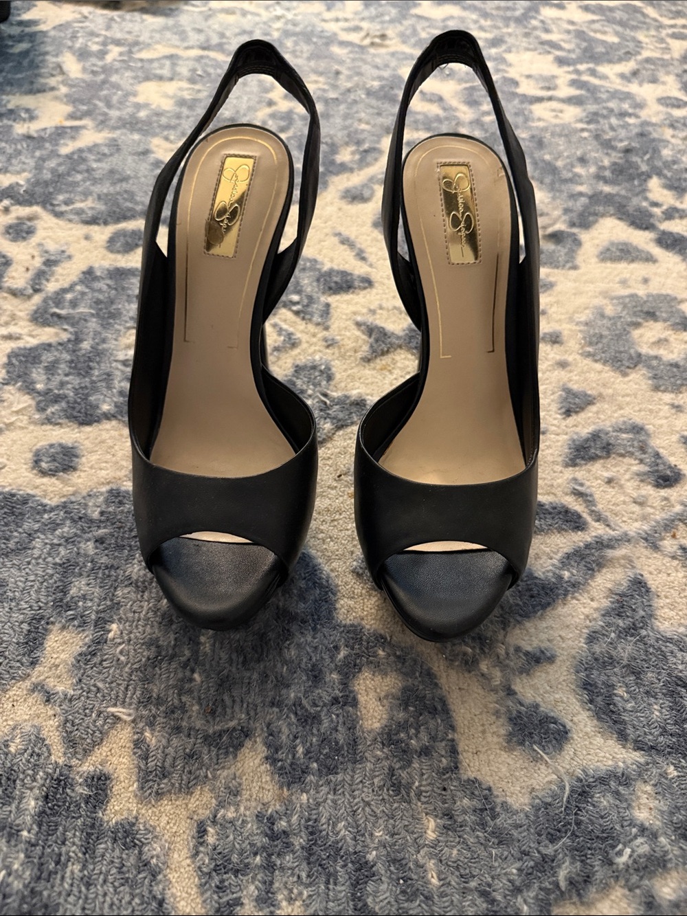 Jessica Simpson Black Open-Toe Slingback Heels